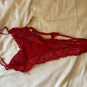 Victoria’s Secret Elegant Red Lace Bodysuit